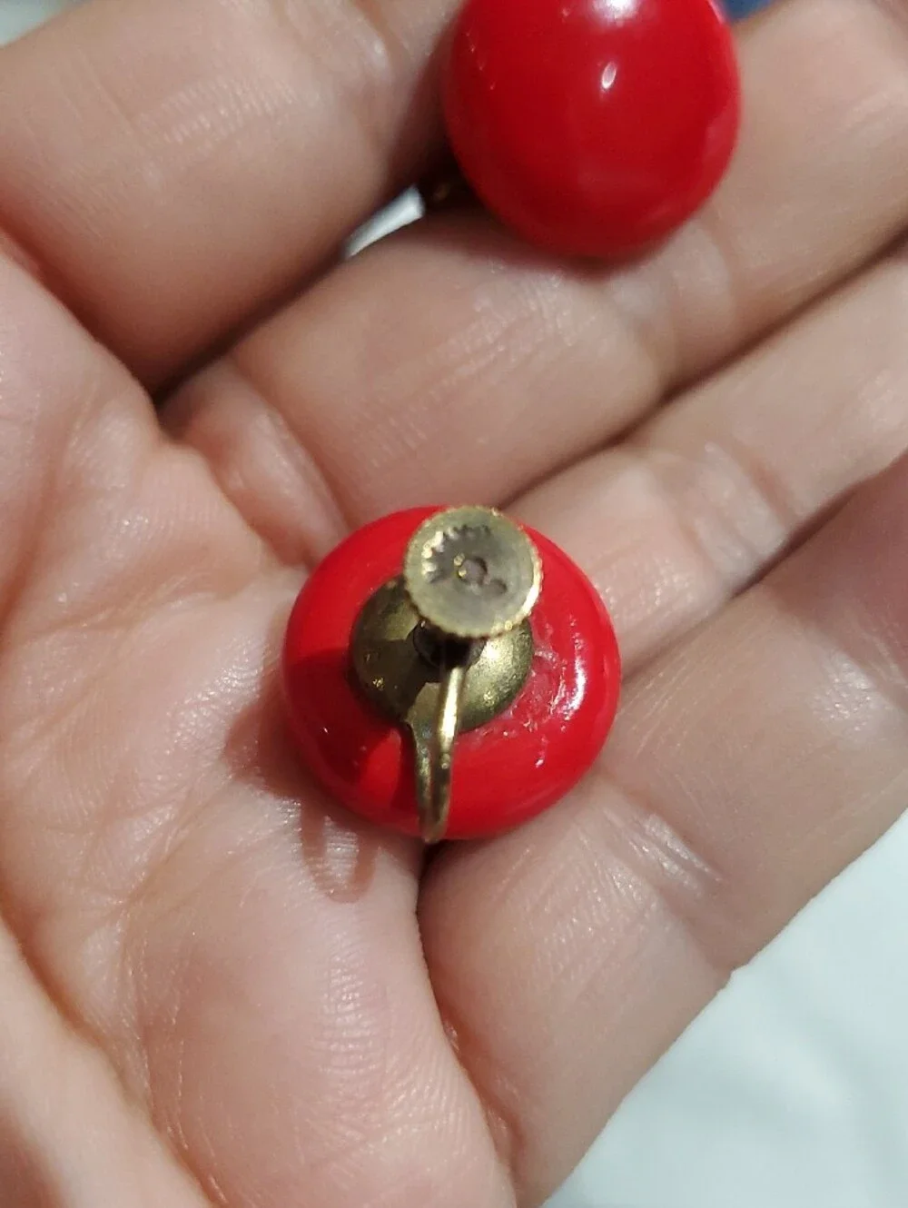 Vintage Bright Red Dome Screw Back Earrings - Women's Jewelry